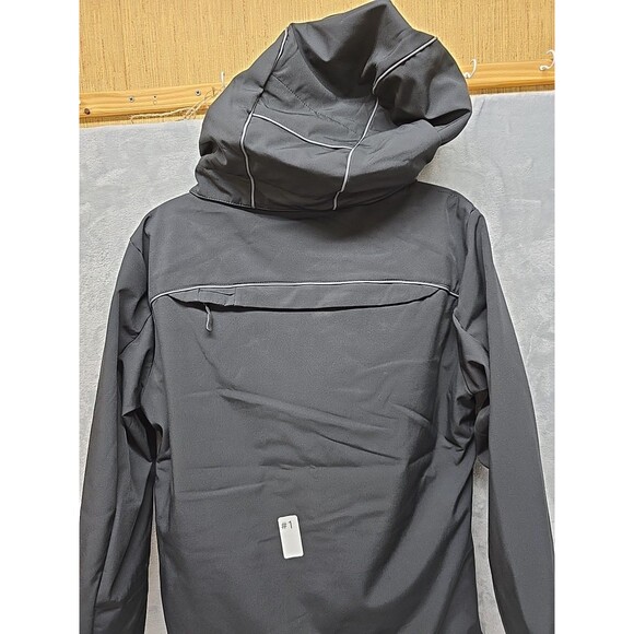 NWT Pinfin Men Windbreaker Jacket Black Size Lg Detachable Hood Zip Pockets - Picture 13 of 14